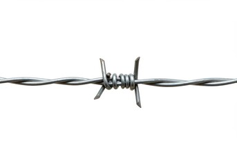 Close up of barbed wire with sharp points isolated on white background
