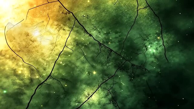 Abstract cracked texture background with green and gold tones for a dramatic effect