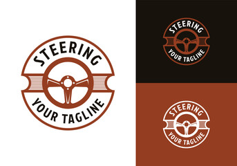 This is a car steering wheel logo with a vintage badge style. This logo is suitable for car racers, car repair shops, car racing and similar.