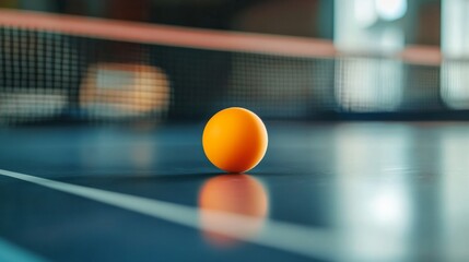 Ball bouncing on a ping pong table, paddle in the background generative ai