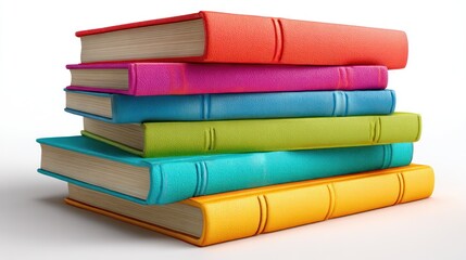 Stack of colorful hardcover books in vibrant shades like red, blue, green, and yellow, neatly arranged and isolated on a clean white background, high-resolution education concept