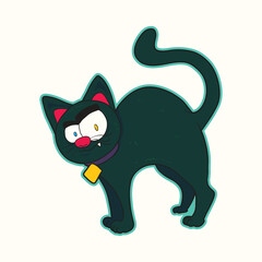 Cute cartoon black cat with funny spooky expression great for Halloween party decoration design character artwork posters stickers invitations and fun seasonal creative projects