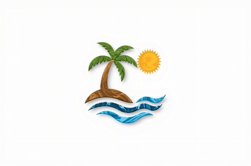 Obraz premium Tropical island design, ocean waves, summer sun, white background, logo