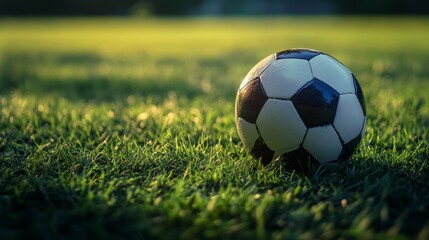 soccer ball on a grass field, dramatic lighting, generative ai