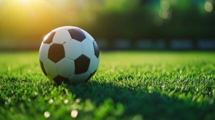 Fototapeta premium soccer ball on a grass field, dramatic lighting, generative ai