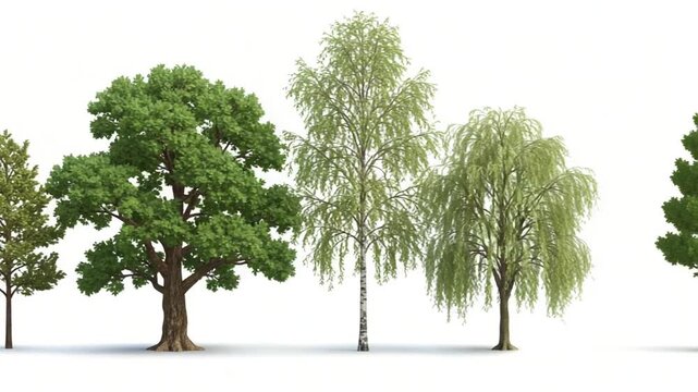 Four distinct tree types showcasing seasonal foliage