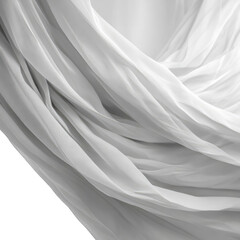 Fototapeta premium Draped white fabric with soft folds and subtle shadows, creating a sense of elegance and fluidity. The edges show a slight, uneven cut