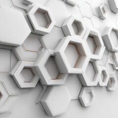 Abstract white hexagons, 3D layered