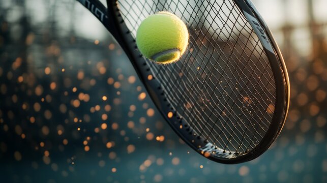 Padel racket hitting ball mid-air, freeze frame, generative ai