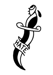 Traditional tattoo style illustration of a dagger with 