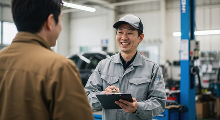 お客様にヒアリングを行う自動車整備士
