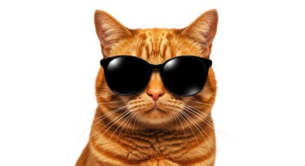 Orange tabby cat with black sunglasses exhibiting a cool and confident demeanor for summer vibes