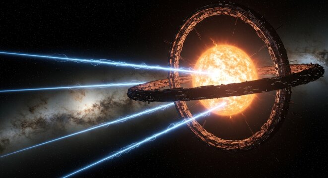 Galactic nexus star harnessed by megastructure in cosmic energy transfer concept