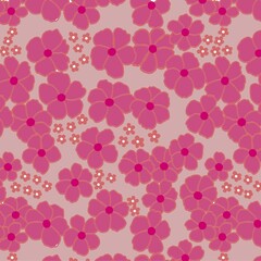 Seamless pattern with pink flowers under light pink background