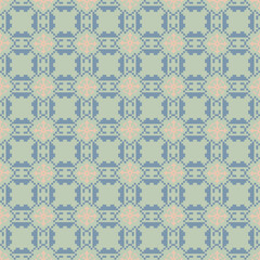 Pastel, Retro, Earthy Tone Traditional Embroidery Art Abstract with Pixel Art Designs for Textile Print