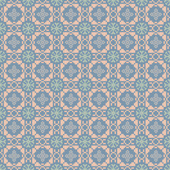 Pastel, Retro, Earthy Tone Traditional Embroidery Art Abstract with Pixel Art Designs for Textile Print