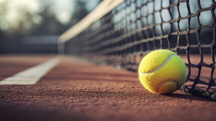 Tennis ball, red, court, close-up, generative ai