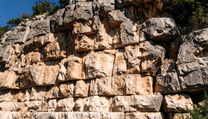 Close-up of limestone texture and geological layers, high detail, natural daylight