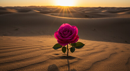 Desert Bloom – Pink Rose in Golden Dunes