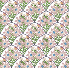 White seamless art nouveau floral pattern with flowers