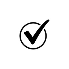 A black check mark inside a circle is isolated on white background, indicating approval and confirmation