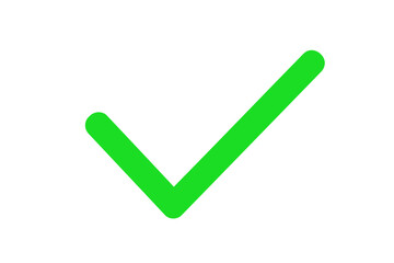A green check mark signifies approval and validation, isolated on white background