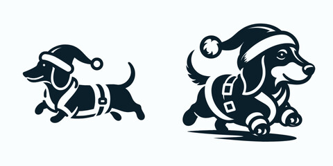 Obraz premium Dachshund Dog wear santa Claus Costumes Running or Walking. Christmas Holiday Clipart Line Art Vector Illustration Xmas. .