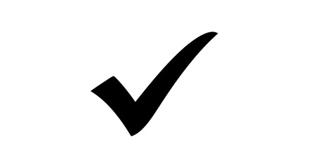 A simple black check mark signifies approval and validation, isolated on white background
