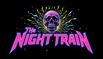 Night Train Skull: Captivating night train artwork with a glowing skull against a dark backdrop, creating a striking image.