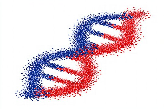 Abstract Red And Blue Pixelated DNA Double Helix