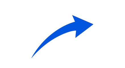 A vibrant blue arrow curves dynamically, pointing towards progress and forward direction isolated on white background