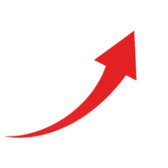 A red arrow curving upwards is isolated on white background, symbolizing growth, success, and positive progress