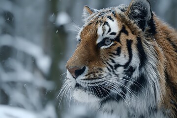 Naklejka premium Siberian Tiger in Snowy Forest: Majestic and Powerful