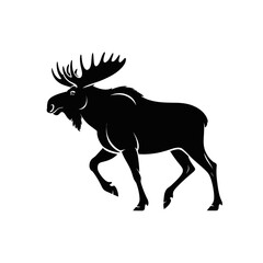 Fototapeta premium Silhouette of a majestic bull moose walking isolated on white background