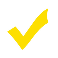 A yellow check mark symbol indicates approval, isolated on white background