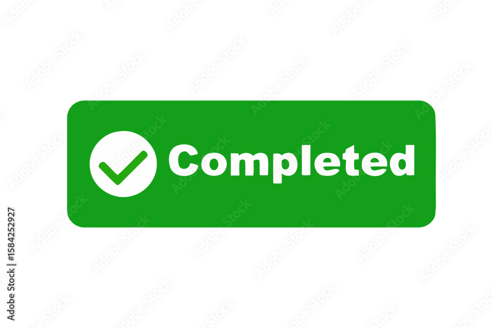 Fototapete a green rectangle with the word completed and a check mark, isolated on white background