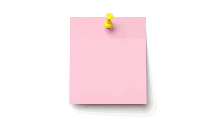 A pink sticky note attached with a yellow pushpin isolated on white background is ready for a reminder