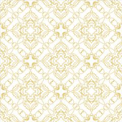 Seamless Geometric Floral Pattern on White Background with Gold Lines – Vector Design for Wallpaper, Fabric, and Tiles