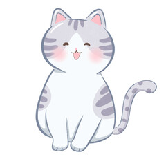 cat is sitting, kawaii cat, cartoon cat illustration, flat decorative cat drawing clipart