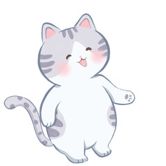 cat is standing, kawaii cat, cartoon cat illustration, flat decorative cat drawing clipart