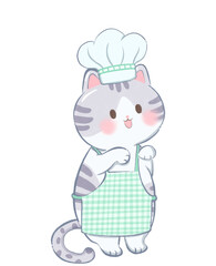 cute cat in a chef's uniform, cartoon cat illustration, flat decorative cat drawing clipart