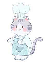 cat in a chef's uniform, cartoon cat illustration, flat decorative cat drawing clipart
