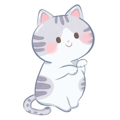 cat is sitting, cute cat, kawaii cat, cartoon cat illustration, flat decorative cat drawing clipart