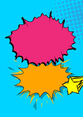 Modern creative pop art vibrant comic book style background. Cartoon effects explosion design.
