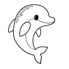 Cute dolphin black doodle outline.