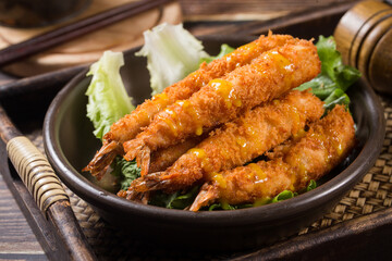 Korean Fried Shrimp (Saeu Twigim) – Crispy Golden Shrimp Tempura with Light Batter, Deep-Fried to Perfection, Popular Korean Street Snack and Side Dish Often Paired with Tteokbokki
