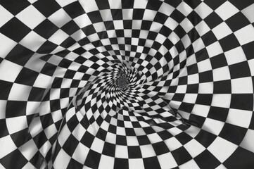 Checkered spiral vortex tunnel background design