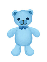 Cute blue teddy bear hand drawn illustration