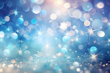Sparkling blue bokeh and starbursts create a magical and festive winter wonderland background
