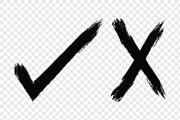 Check tick mark icon set. check mark, tick mark, and cross brush sign red checkmark and red X icons, buttons for vote, election choice decision, web in  brush marker style. eps 10 © Hike Studio 444